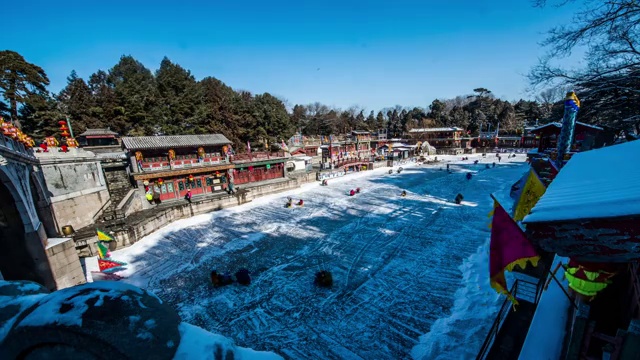 北京颐和园苏州街冬景视频素材