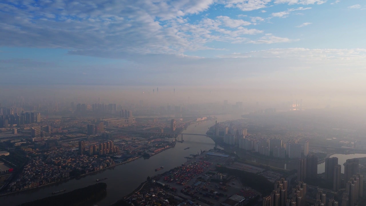 广州日出平流雾航拍视频素材