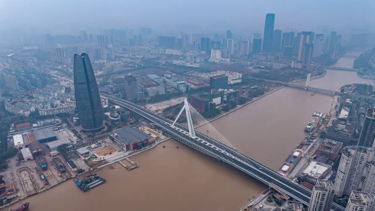 中国浙江宁波城市风景航拍延时摄影视频素材