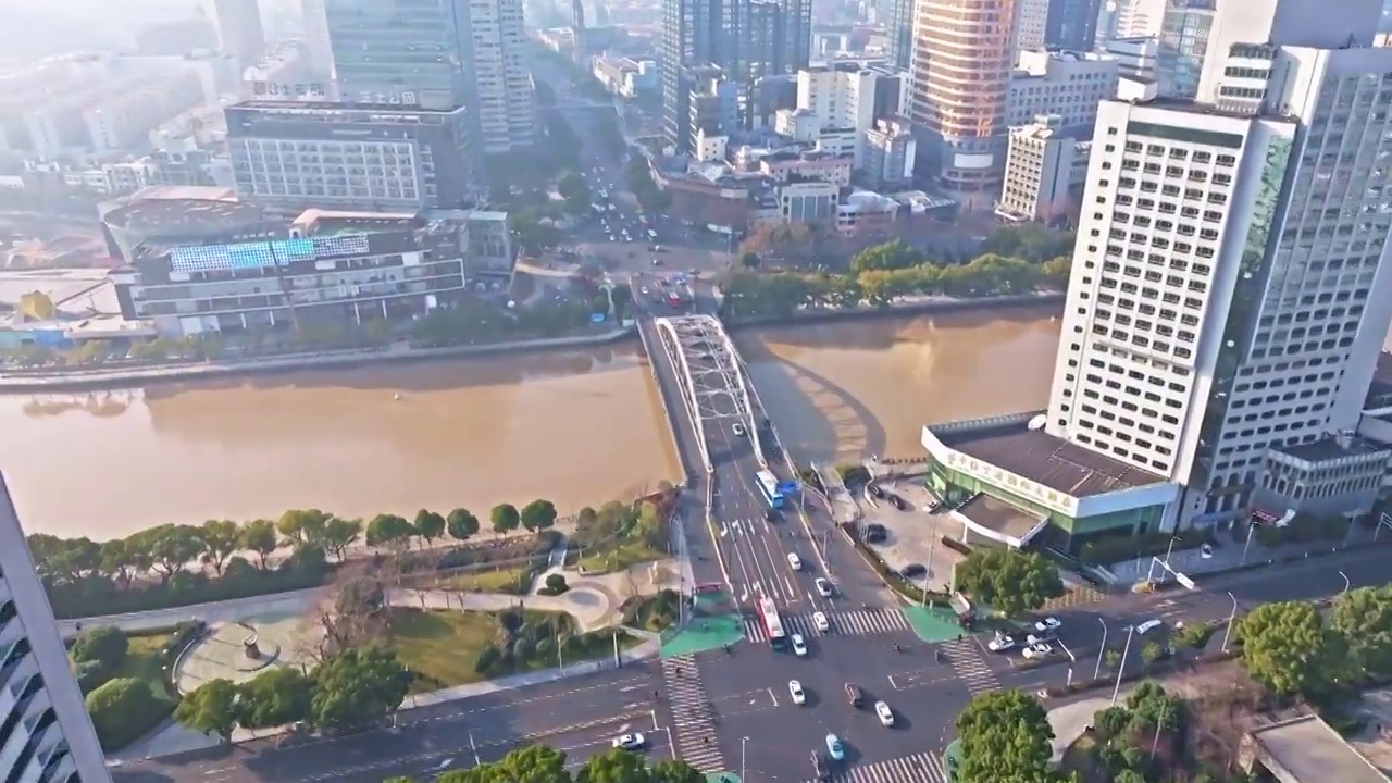 浙江省宁波城市河流风景建筑航拍视频素材