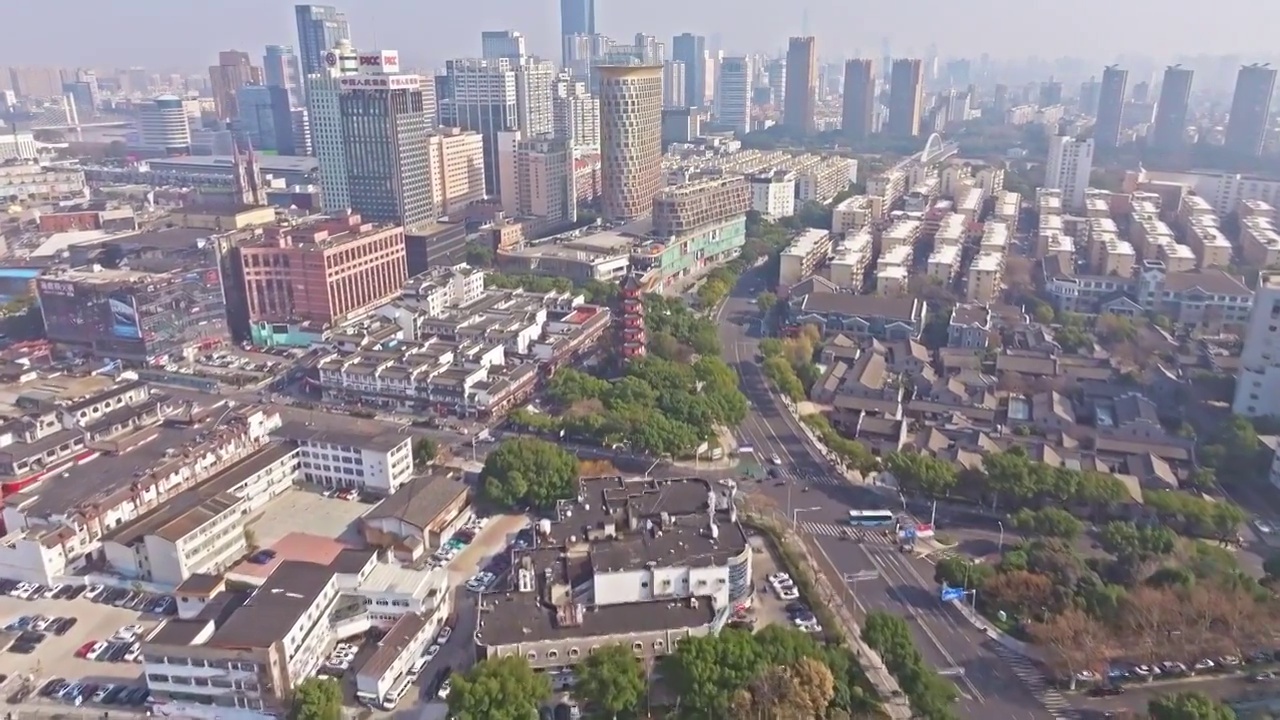 浙江宁波天封塔城市风景航拍视频素材