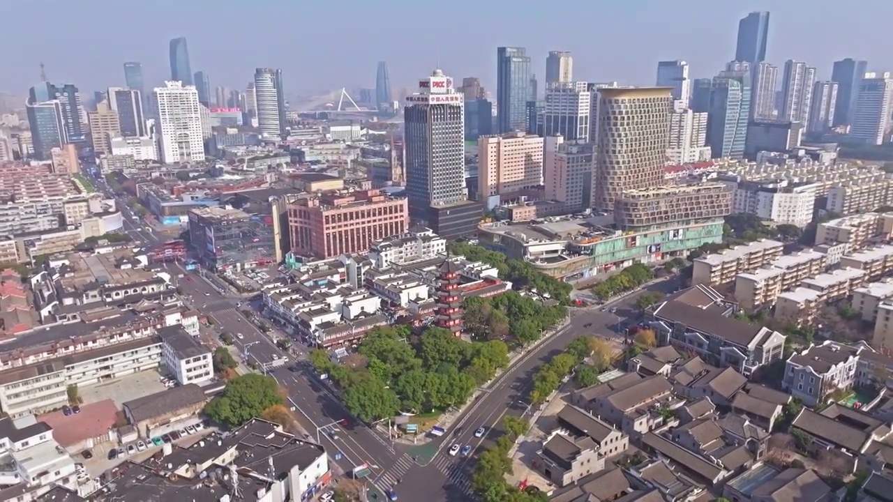 浙江宁波天封塔城市风景航拍视频素材