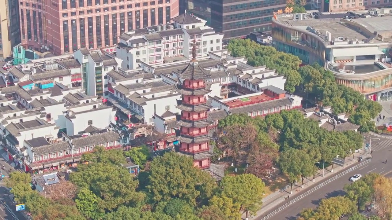 浙江宁波天封塔城市风景航拍视频素材