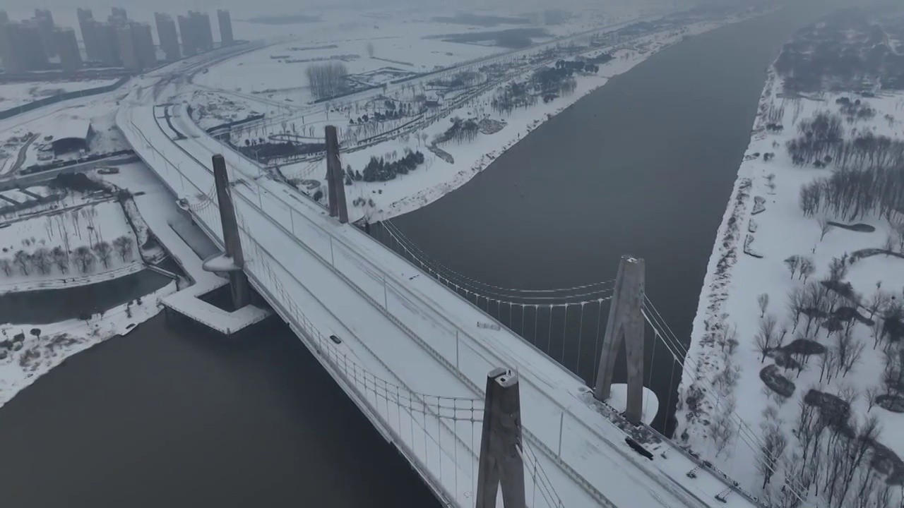 周口七一路桥雪景视频素材