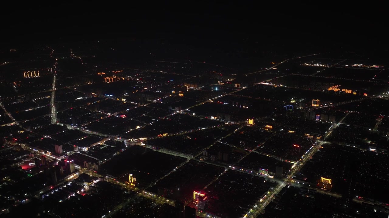 千米高空俯拍周口城市天际线新年夜景视频素材