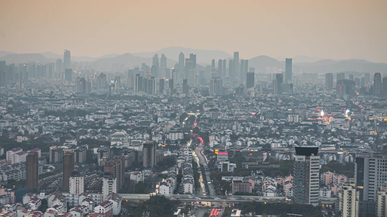 苏州城市天际线日落夕阳大气全景风光延时视频素材