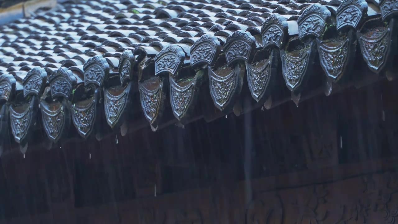 中国传统古典园林建筑杭州西湖郭庄雨天建筑风景视频素材