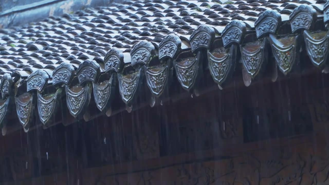 中国传统古典园林建筑杭州西湖郭庄雨天建筑风景视频素材