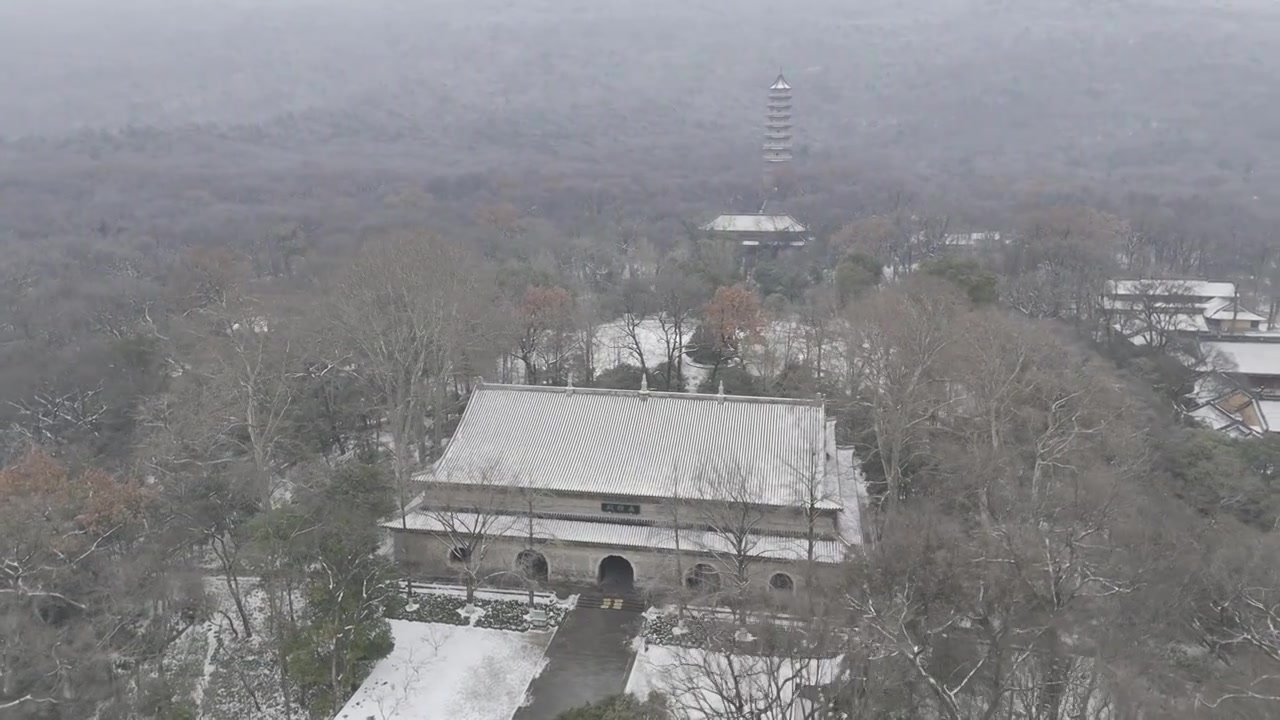 南京灵谷寺雪景视频素材