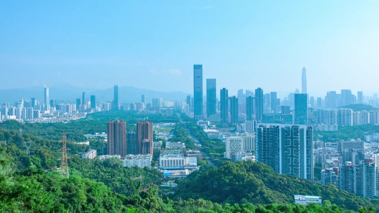 深圳银湖山俯瞰福田CBD摩天大楼建筑群视频素材