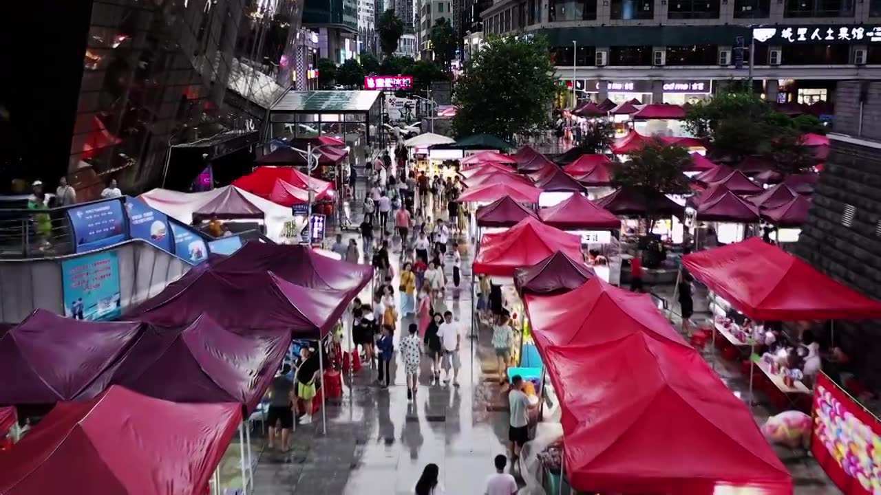 柳州五星商业步行街航拍视频素材