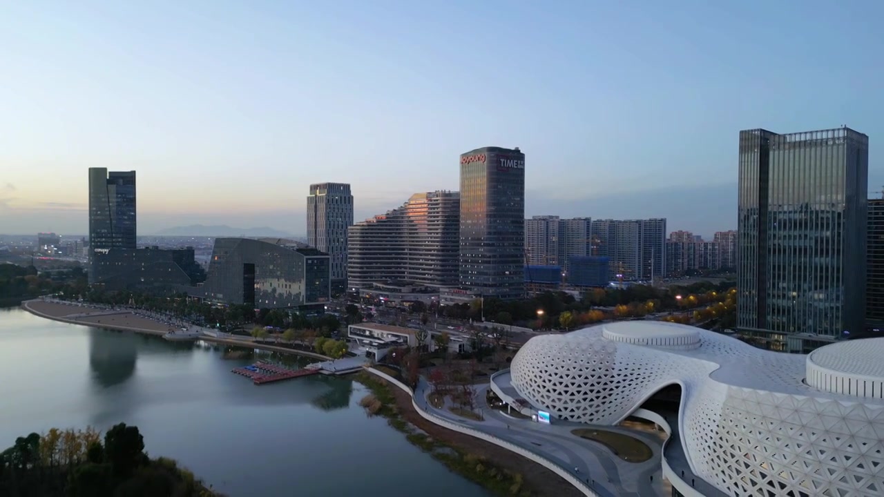 航拍杭州金沙湖城市风光视频素材