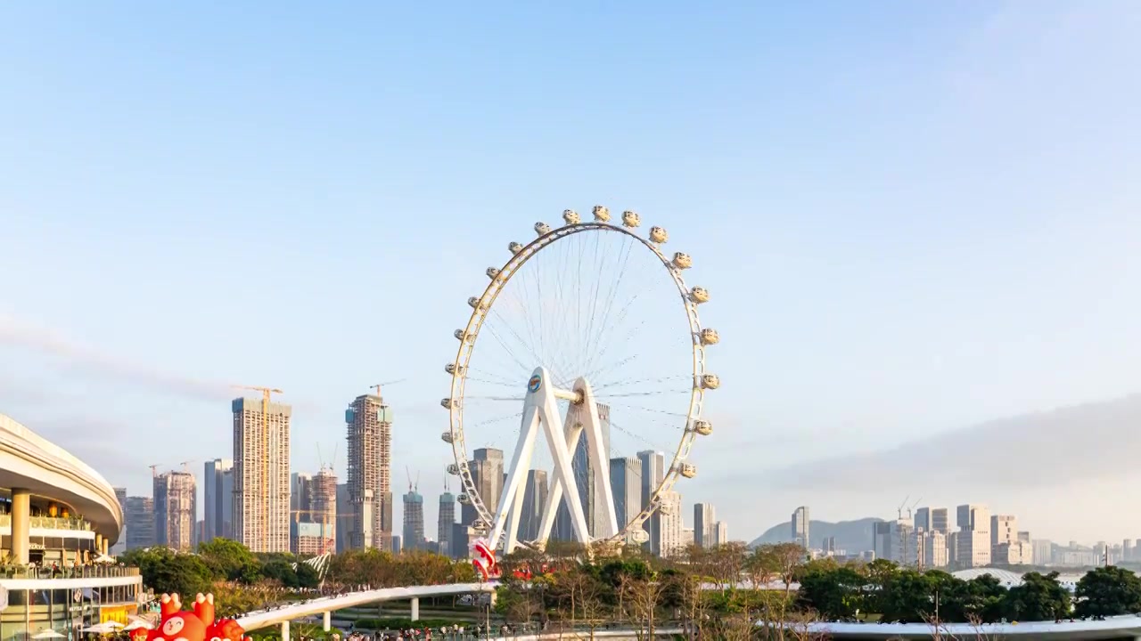 中国深圳前海欢乐港湾湾区之光摩天轮延时摄影视频素材