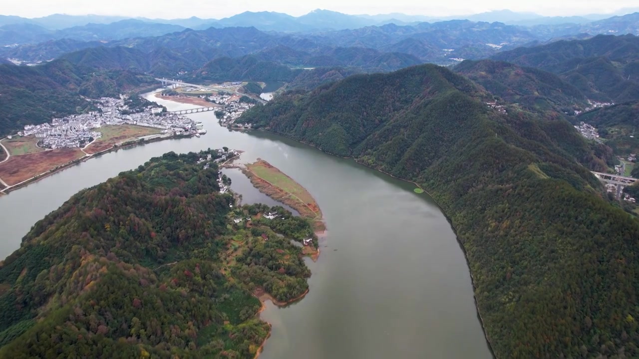 黄山新安江山水画廊自然风光徽文化古村落航拍视频素材