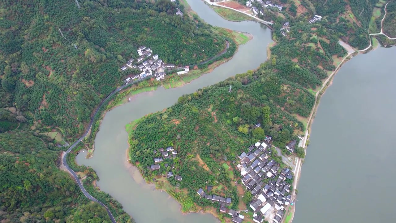 黄山新安江山水画廊自然风光徽文化古村落航拍视频素材