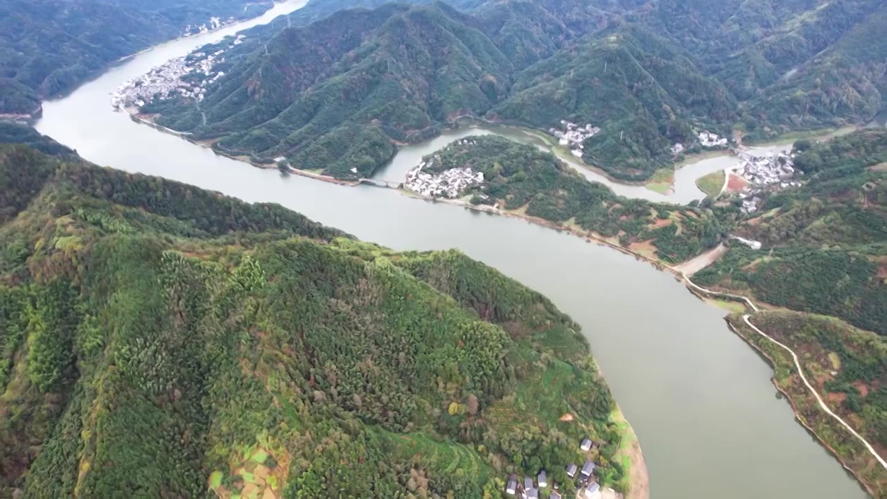 黄山新安江山水画廊自然风光徽文化古村落航拍视频素材