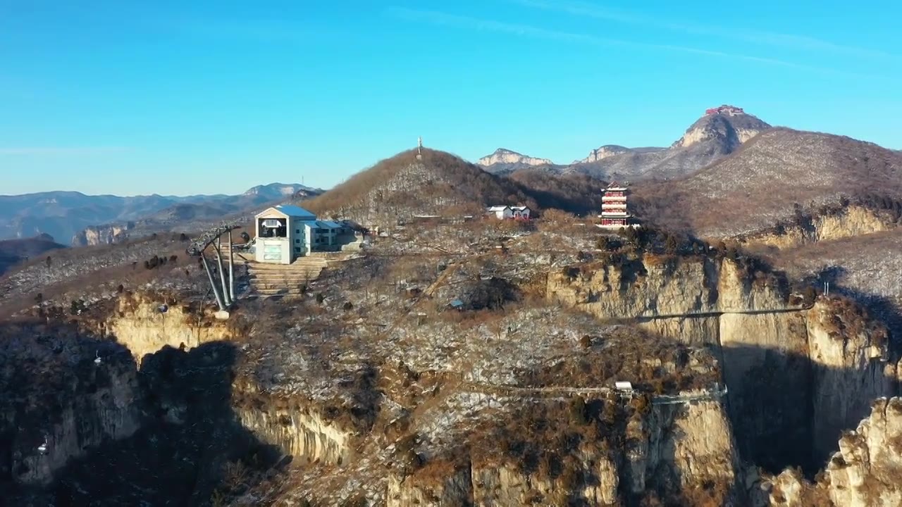 河南焦作云台山雪后航拍视频素材