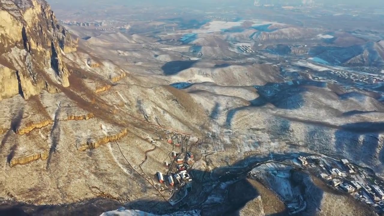 河南焦作云台山雪后航拍视频素材