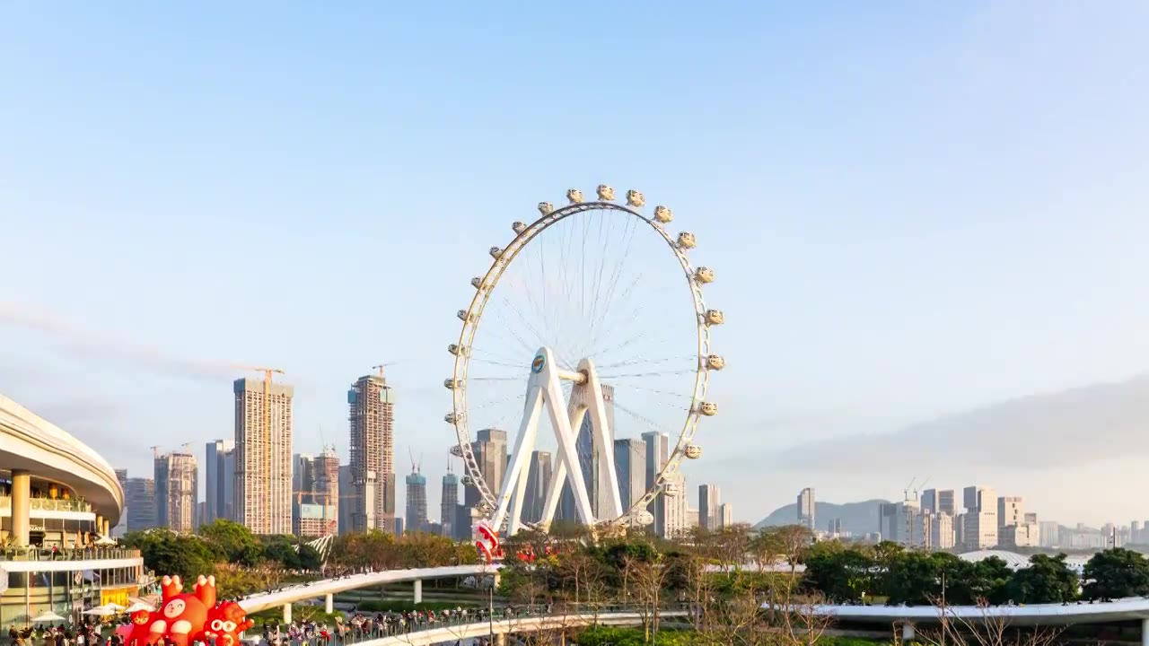 中国深圳前海欢乐港湾湾区之光摩天轮延时摄影视频素材