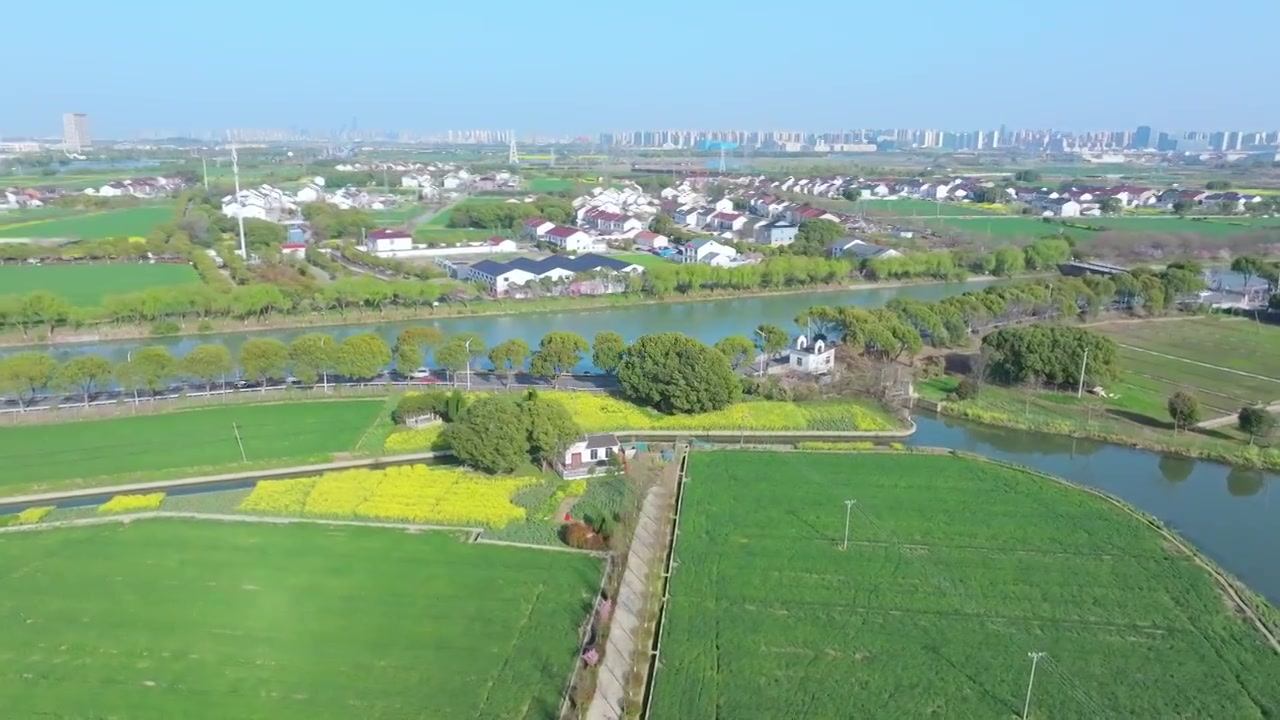 苏州相城春天里的新农村风景航拍视频素材