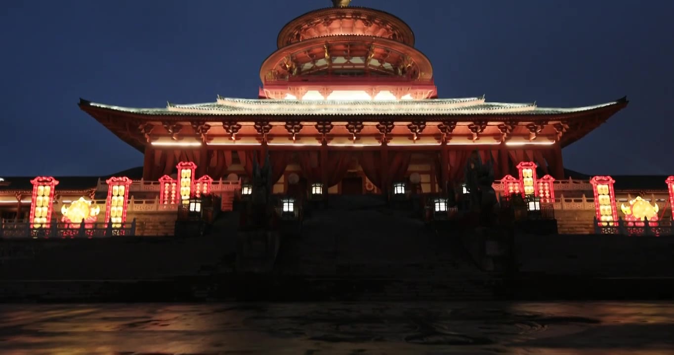 宫殿古风夜景唯美灯光灯会 苏州华谊兄弟视频素材