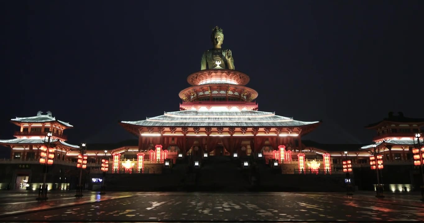 宫殿古风夜景唯美灯光灯会 苏州华谊兄弟视频素材