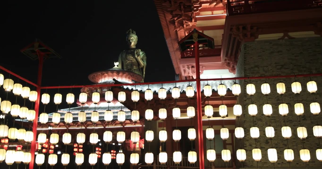 宫殿古风夜景唯美灯光灯会 苏州华谊兄弟视频素材