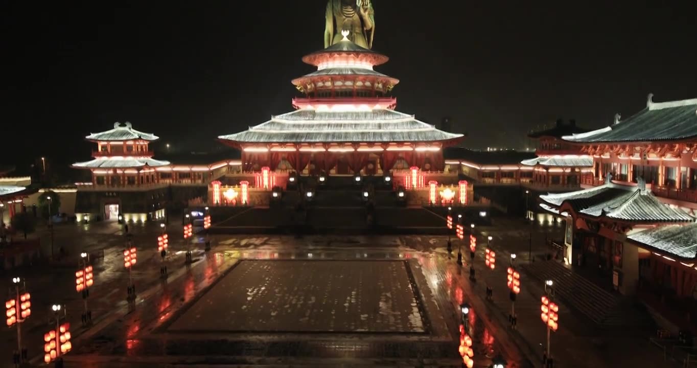 宫殿古风夜景唯美灯光灯会 苏州华谊兄弟视频素材