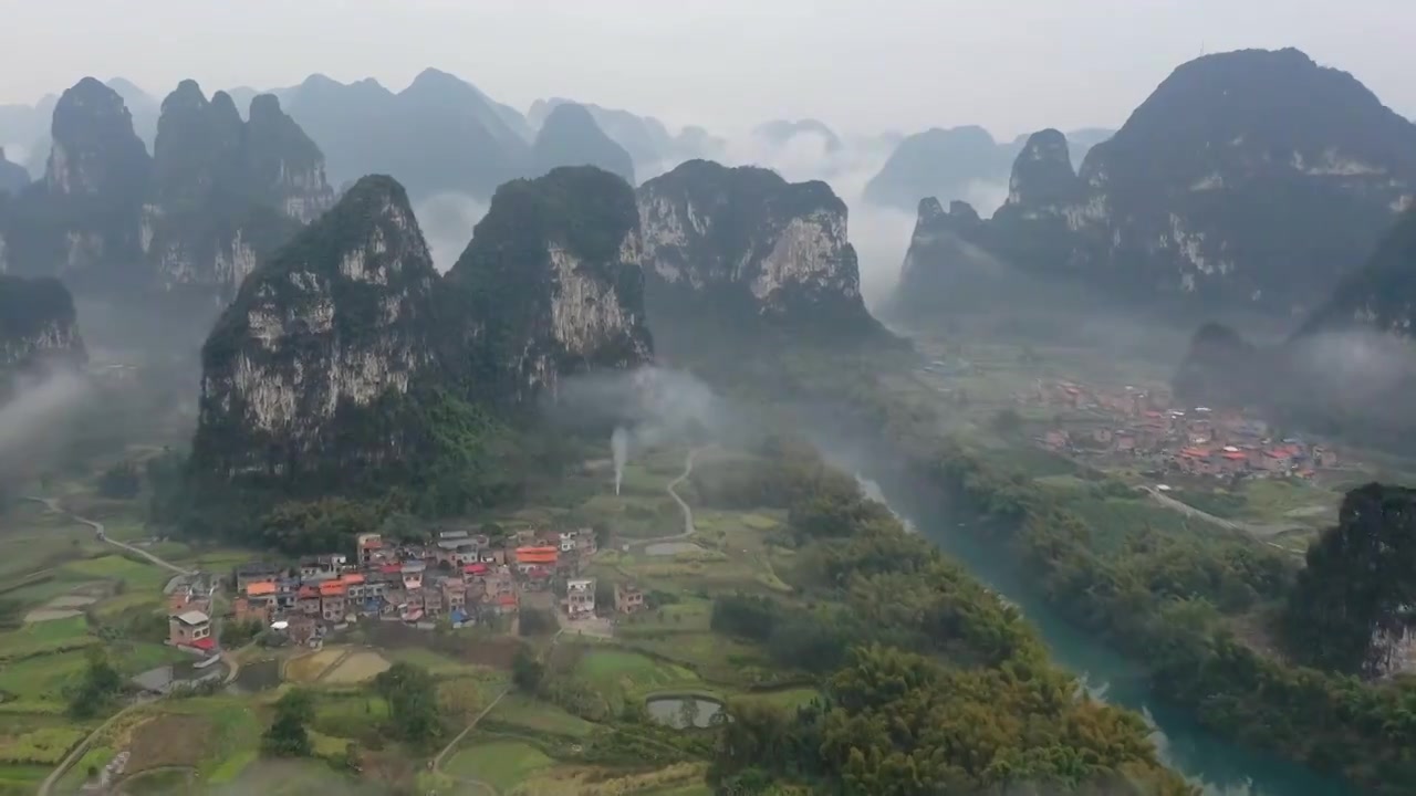 航拍广西省河池龙江第一湾未调色原片视频素材