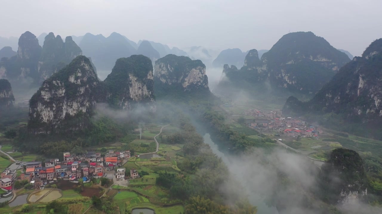 航拍广西省河池龙江第一湾未调色原片视频素材