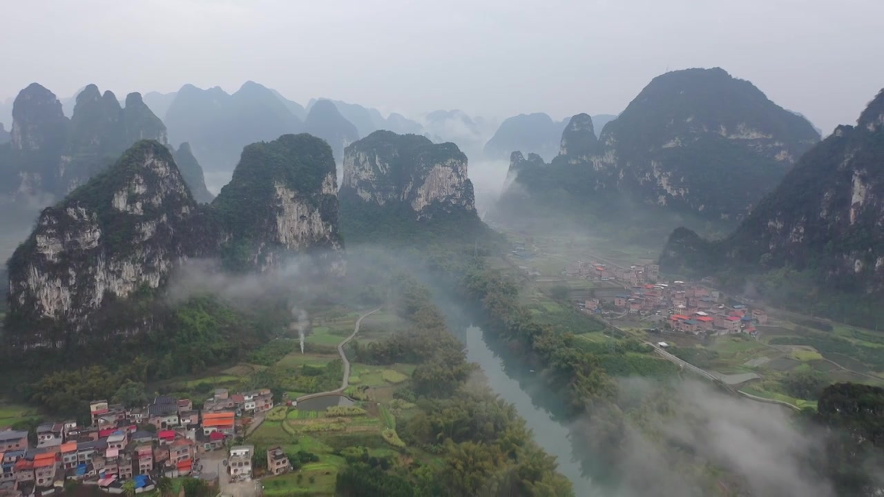 航拍广西省河池龙江第一湾未调色原片视频素材