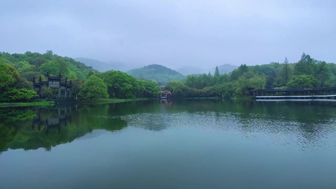 【合集】江南杭州西湖浴鹄湾春天春雨水墨画山水自然风景视频素材