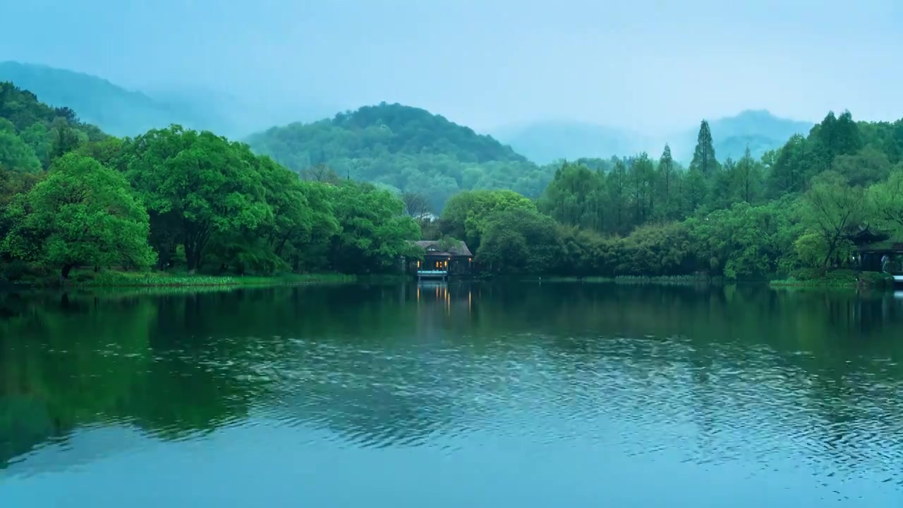 【合集】江南杭州西湖浴鹄湾春天春雨水墨画山水自然风景视频素材