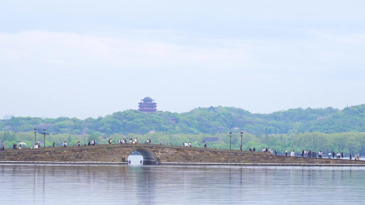 杭州西湖锦带桥春天风景视频素材