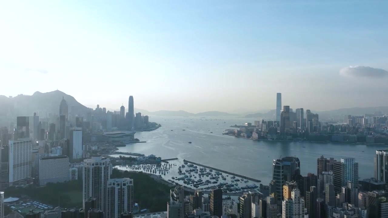 香港维多利亚港延时航拍维多利亚港湾海峡视频素材