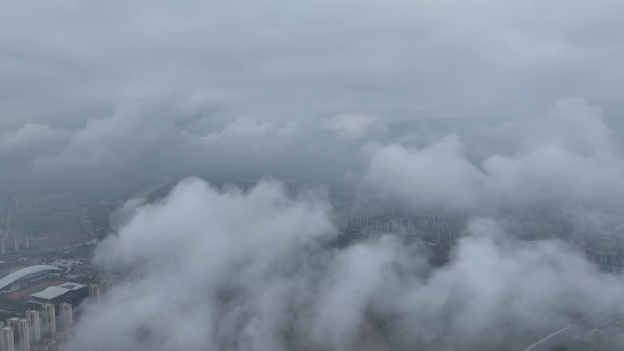 周口城市天际线云海，平流雾，雾景大场景视频素材