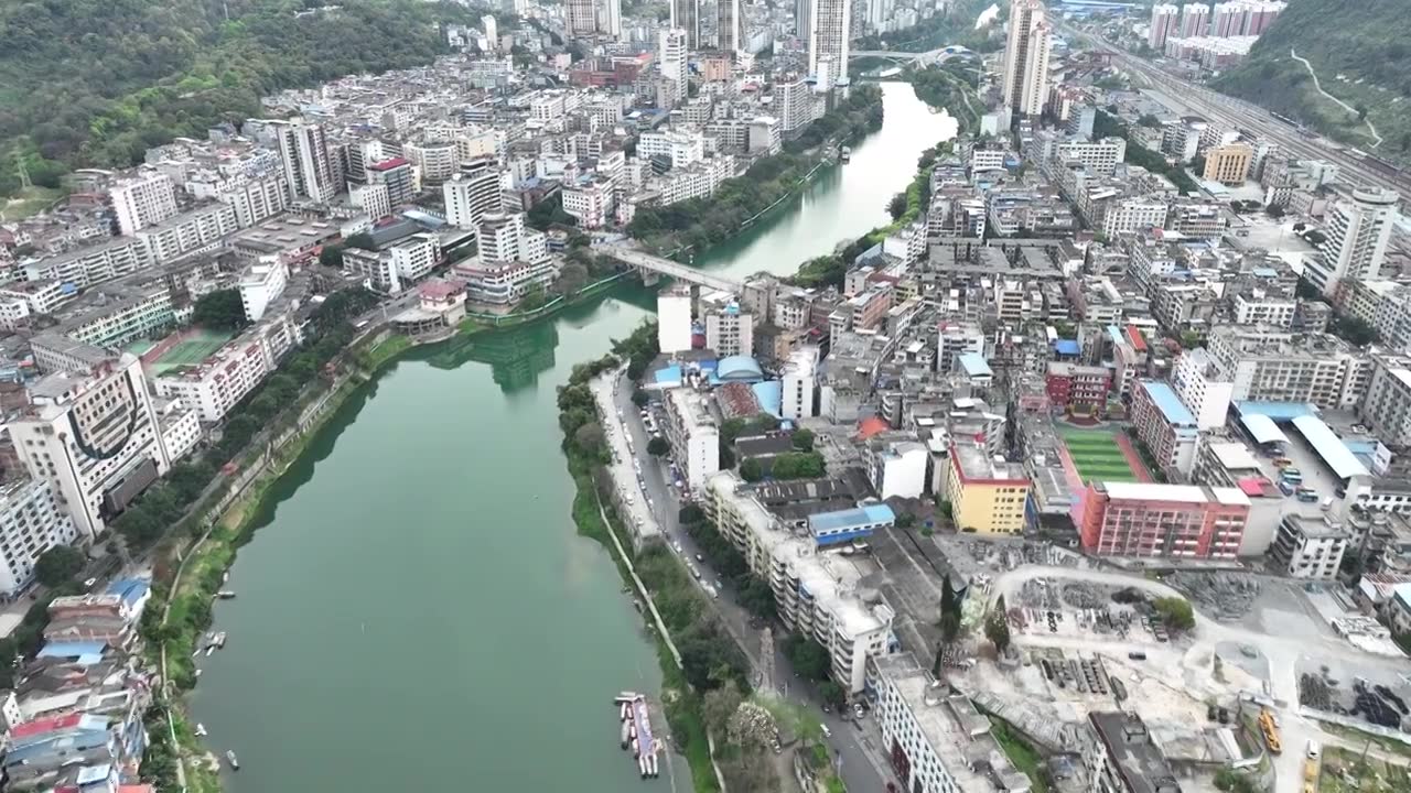 广西河池金城江区航拍素材少数民族县城地区视频素材