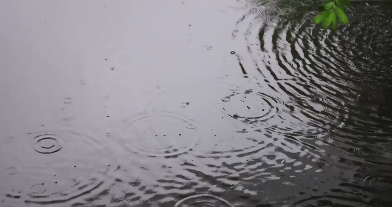 雨水雨滴落在湖面溅起水花波纹视频素材