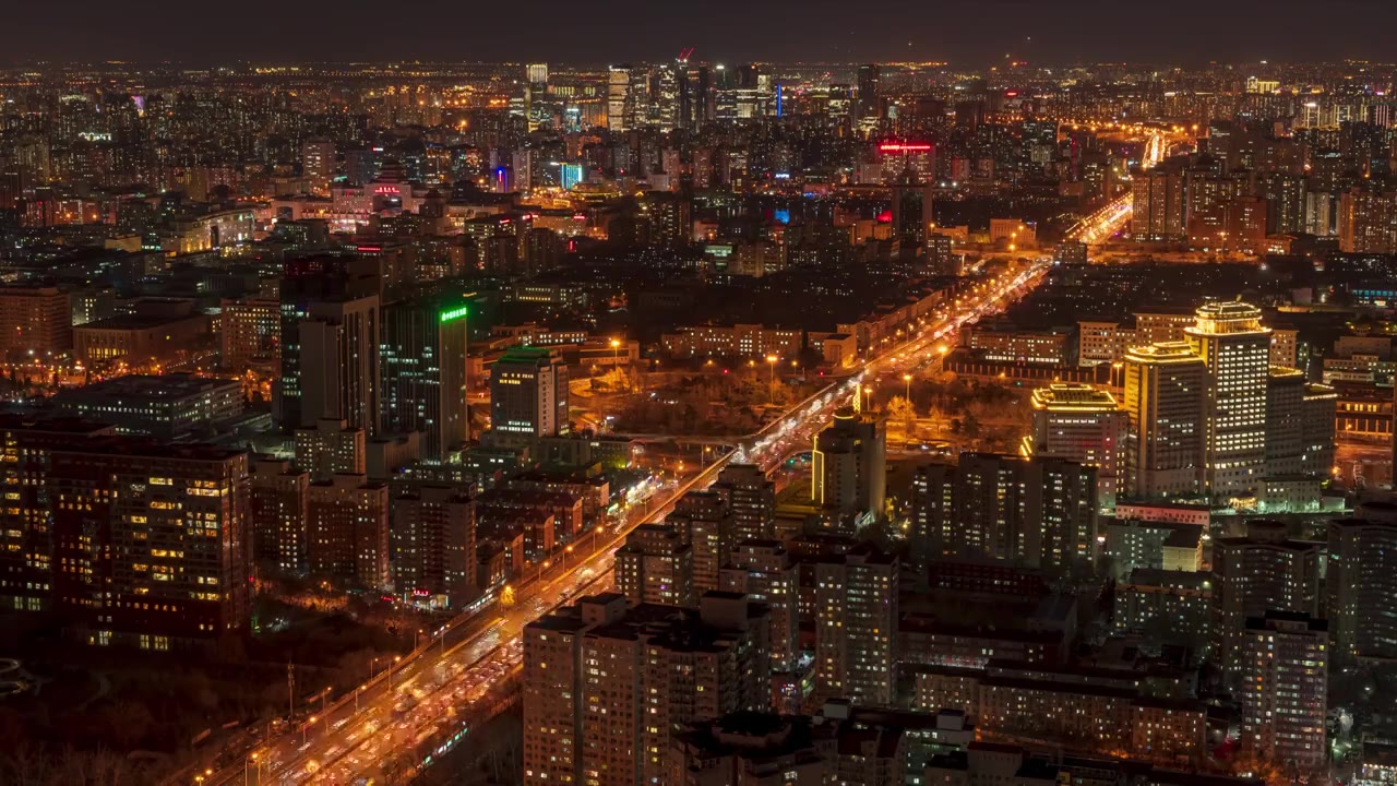 俯瞰北京城市三环路夜景车流延时视频素材