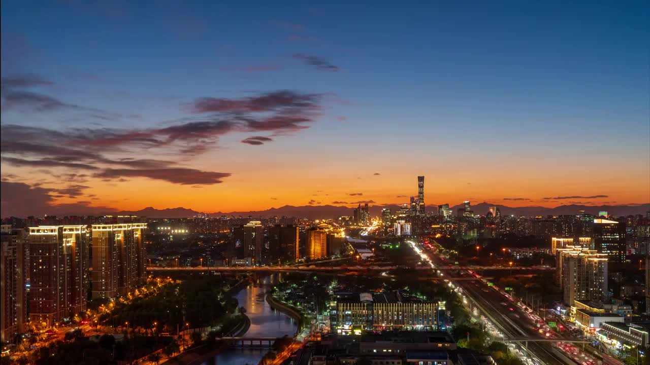 北京城市晚霞日落夜景视频素材