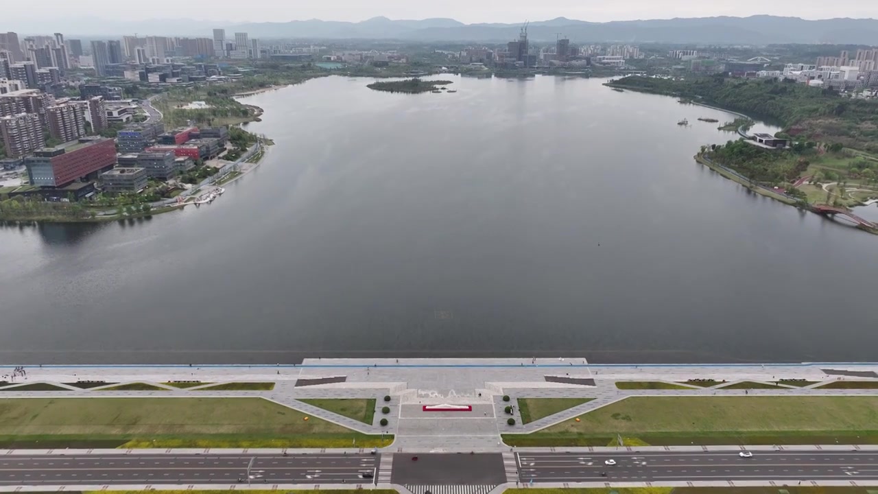 四川省成都市天府新区兴隆湖湿地公园航拍视频素材