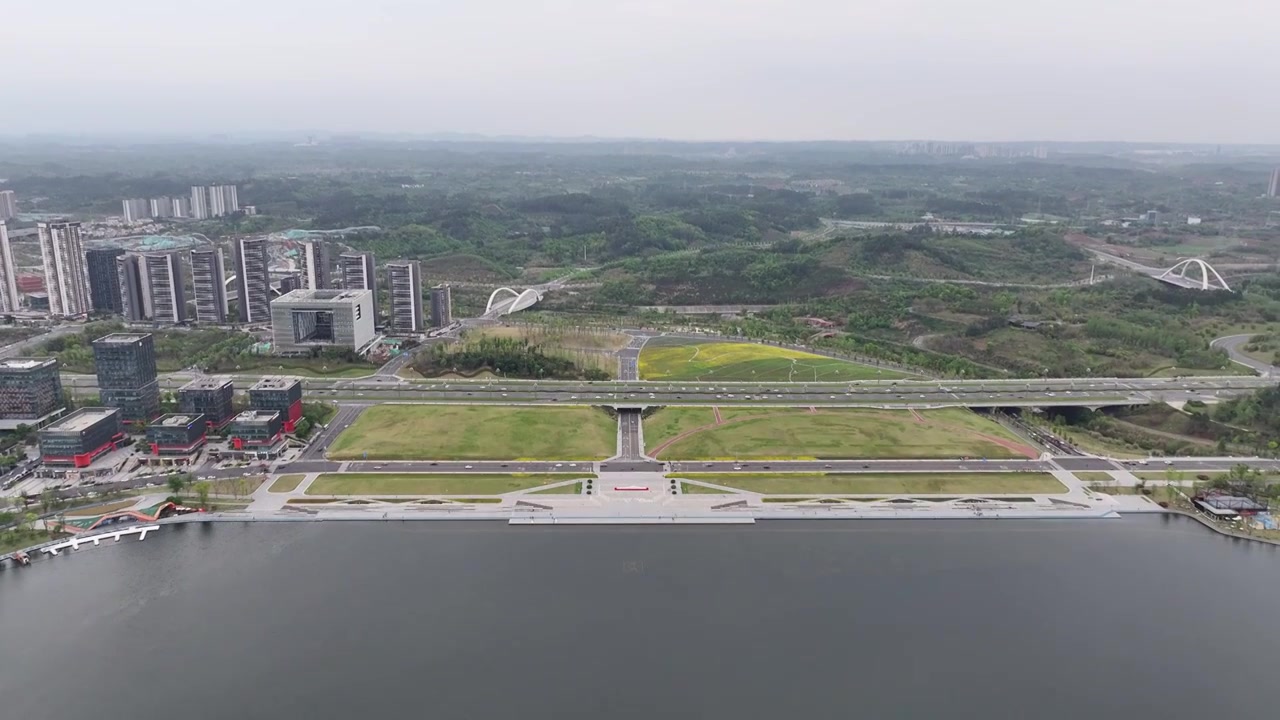 四川省成都市天府新区兴隆湖湿地公园航拍视频素材