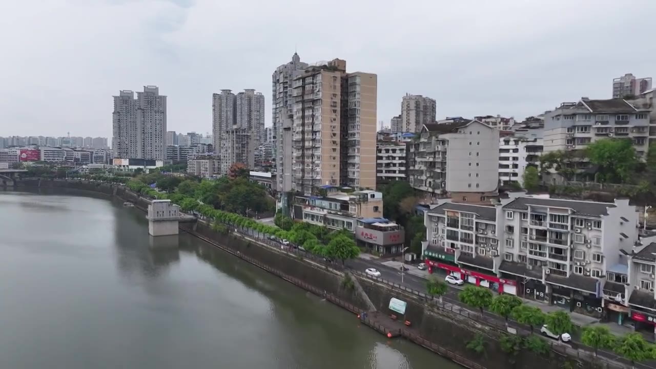 四川省内江市大佛寺东兴老街航拍视频素材