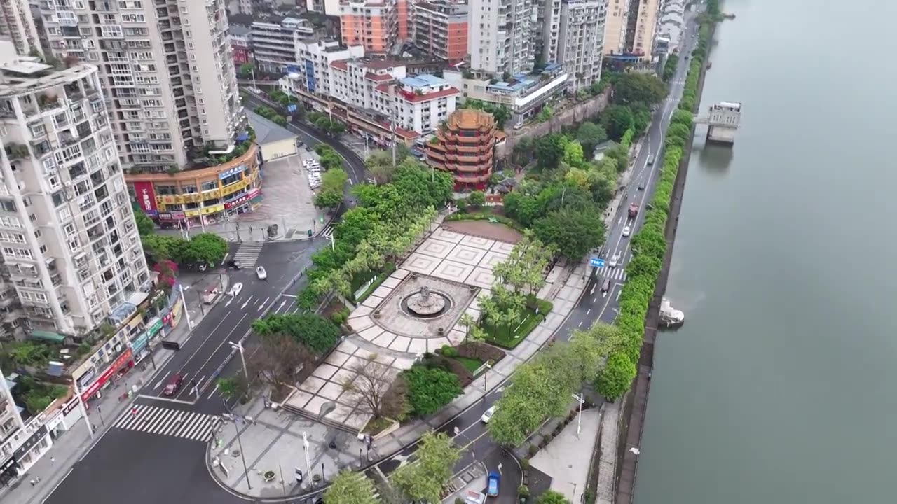 四川省内江市大佛寺东兴老街航拍视频素材