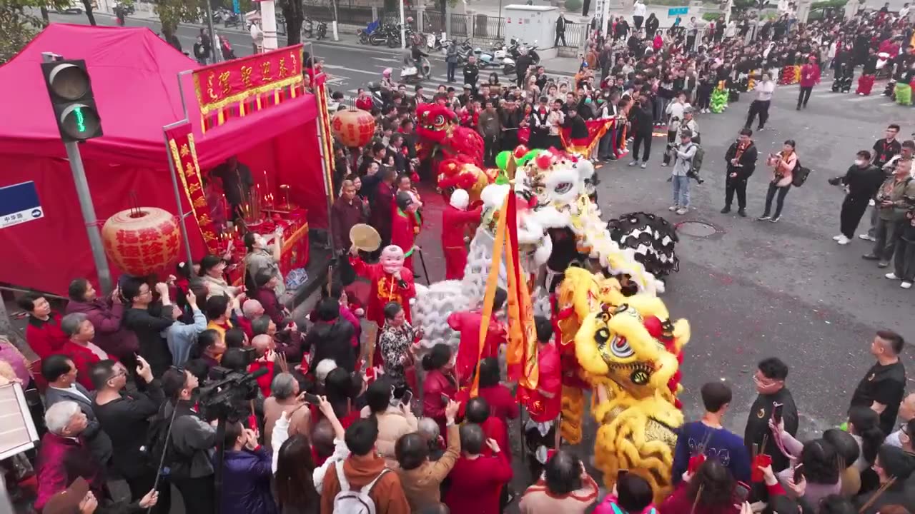 广东省汕头市朝阳区双忠文化节 潮阳博物馆非物质文化遗产英歌舞新年春节舞狮视频素材