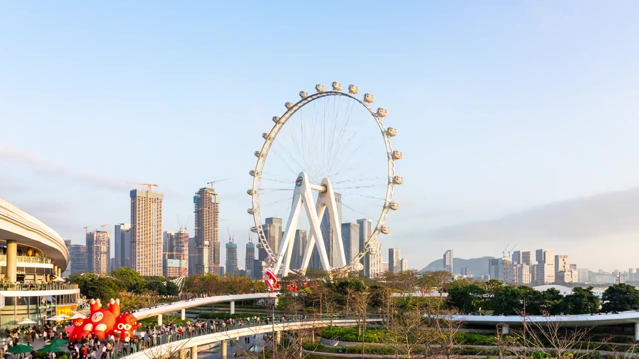 中国深圳前海欢乐港湾湾区之光摩天轮延时摄影视频素材