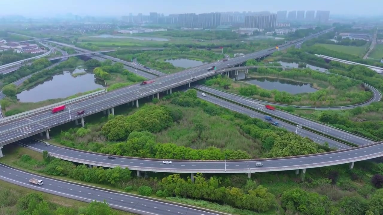 常嘉高速与沪常高速苏州段甪直枢纽道路交通风景航拍视频素材