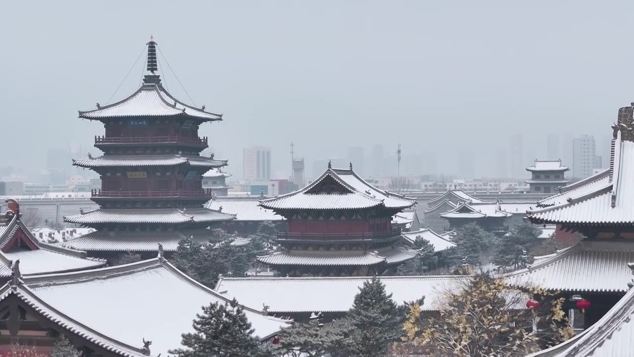 山西大同雪中华严寺视频下载