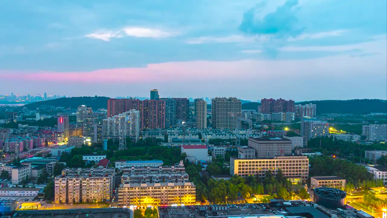 武汉光谷东日落夕阳晚霞火烧云天空云背景素材高清延时视频素材