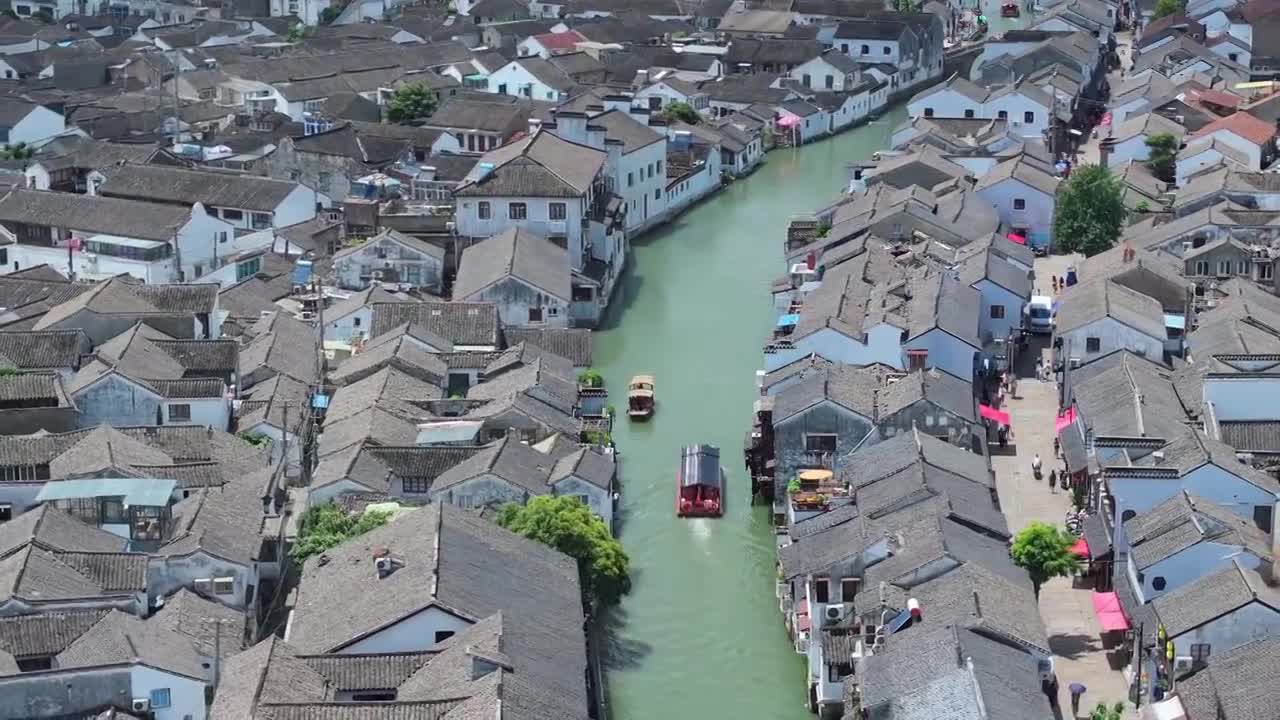 合集-夏日苏州水晶天里的姑苏城古典山塘街风景航拍视频素材